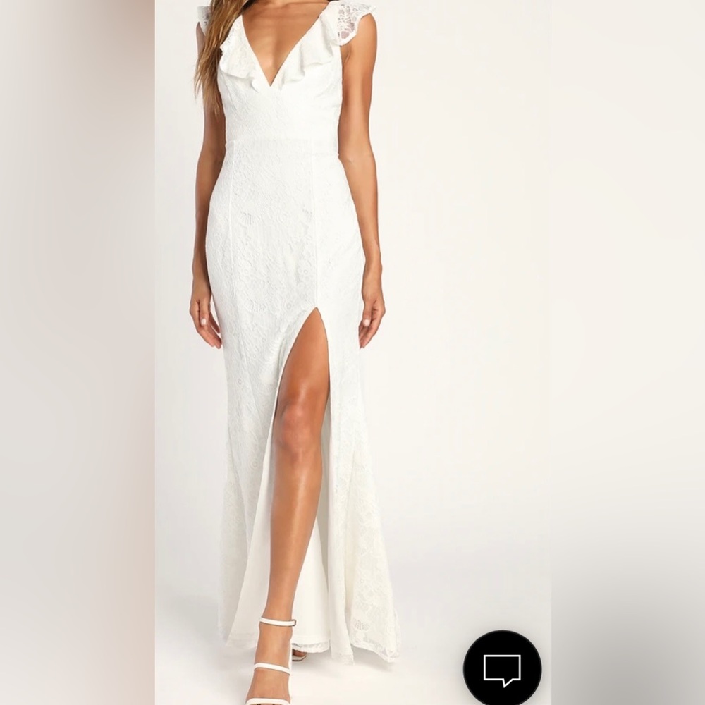 Lulus White Lace Ruffled Mermaid Maxi Dress